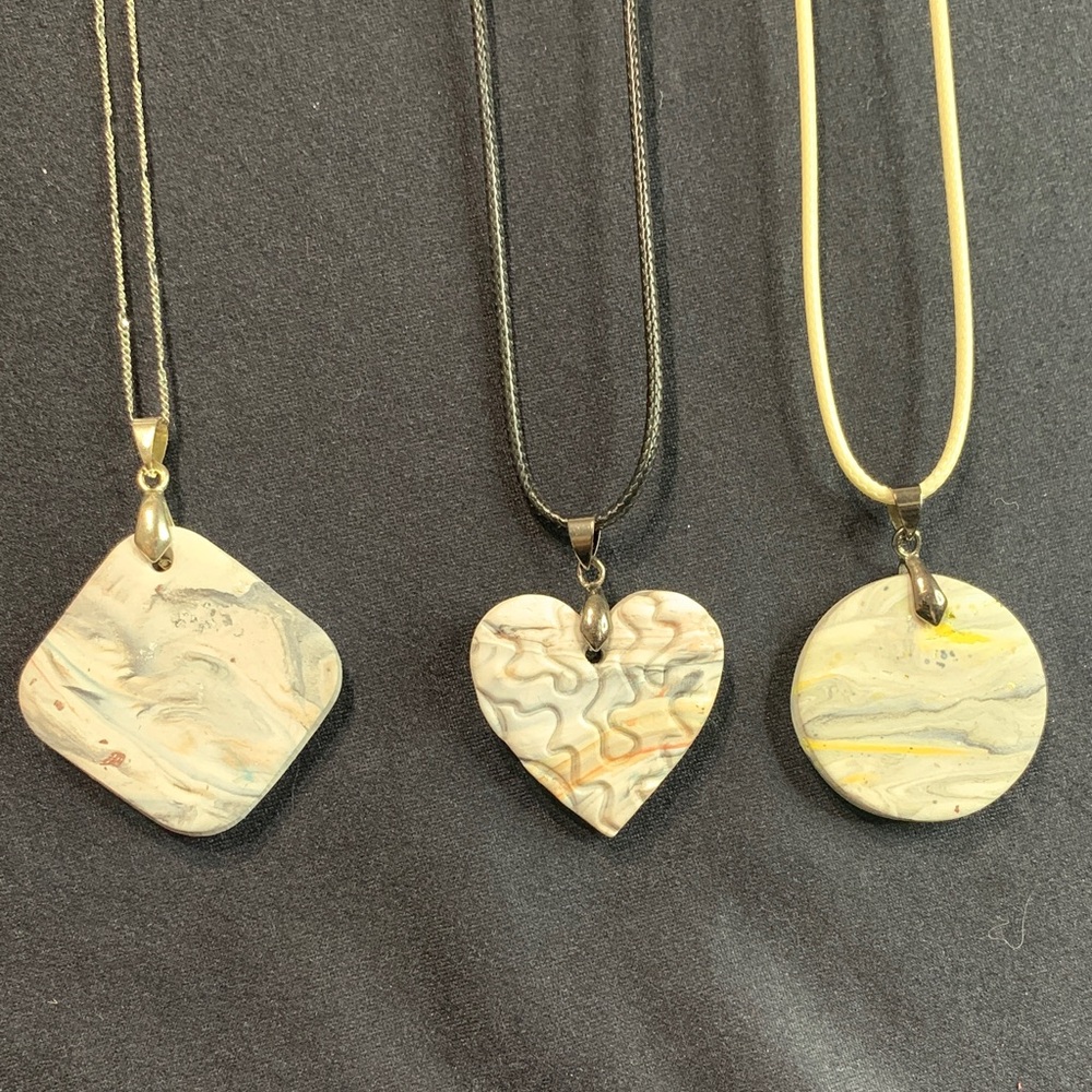 Muted Clay Marble Design Pendant Necklace Set of 3